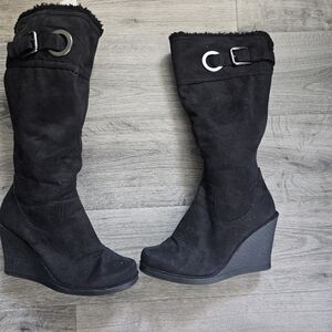 Women's Black half calf boot.